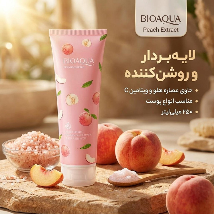 اسکراب لایه بردار بایو آکوا مدل Peach Extract حجم 250 میلی لیتر